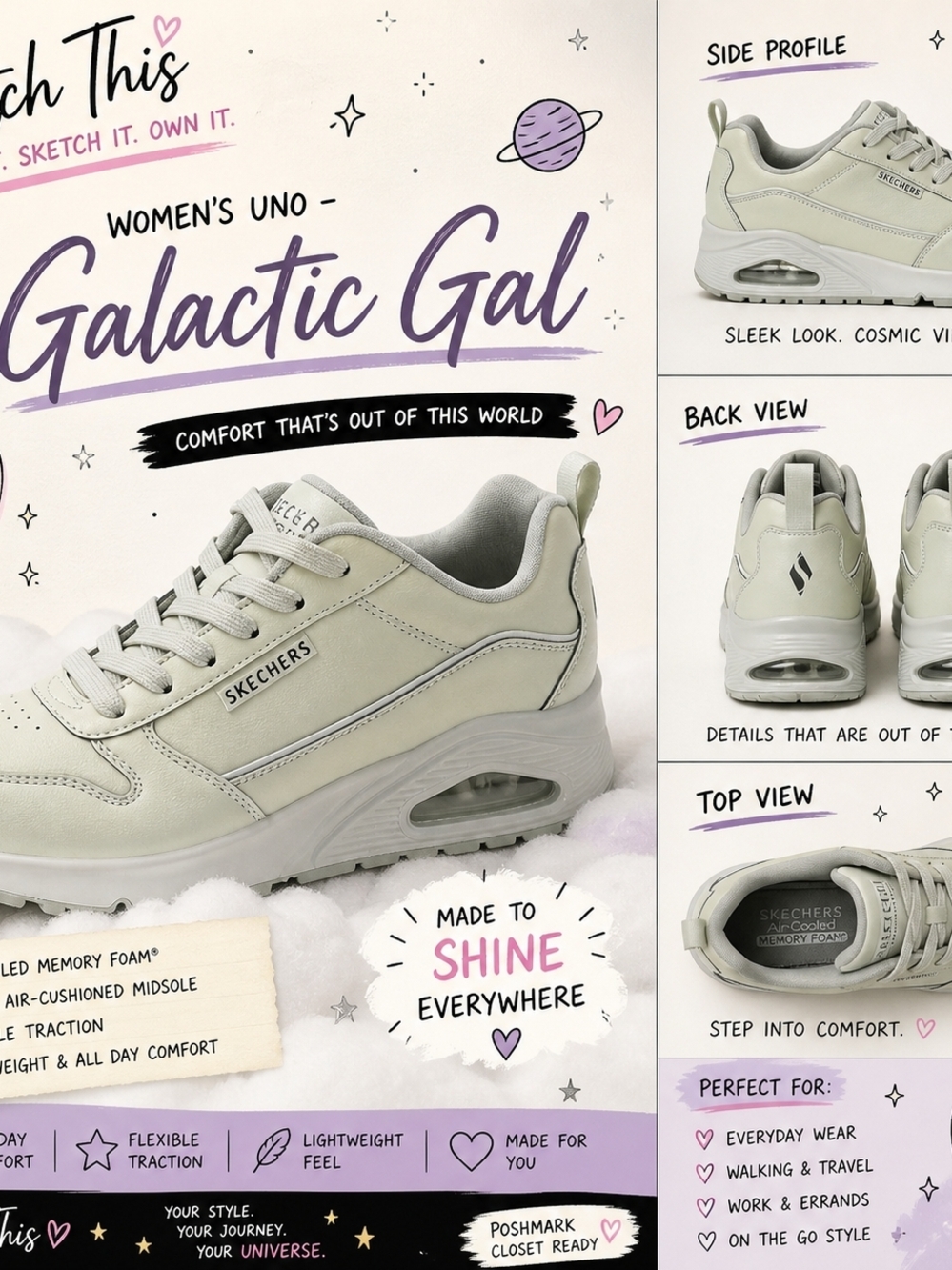 Skechers Women's Uno Galactic Gal Sneakers — Light Sage